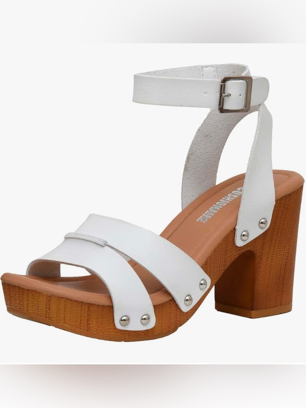 Cushionaire, Sandra, White Ankle-Strap Platform Sandal, size 8